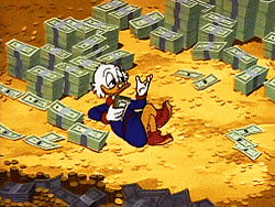 Scrooge McDuck counts his money.