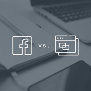 The Facebook app icon and an icon depicting a web browser window overlayed on an image of a laptop, mobile device, and a notebook